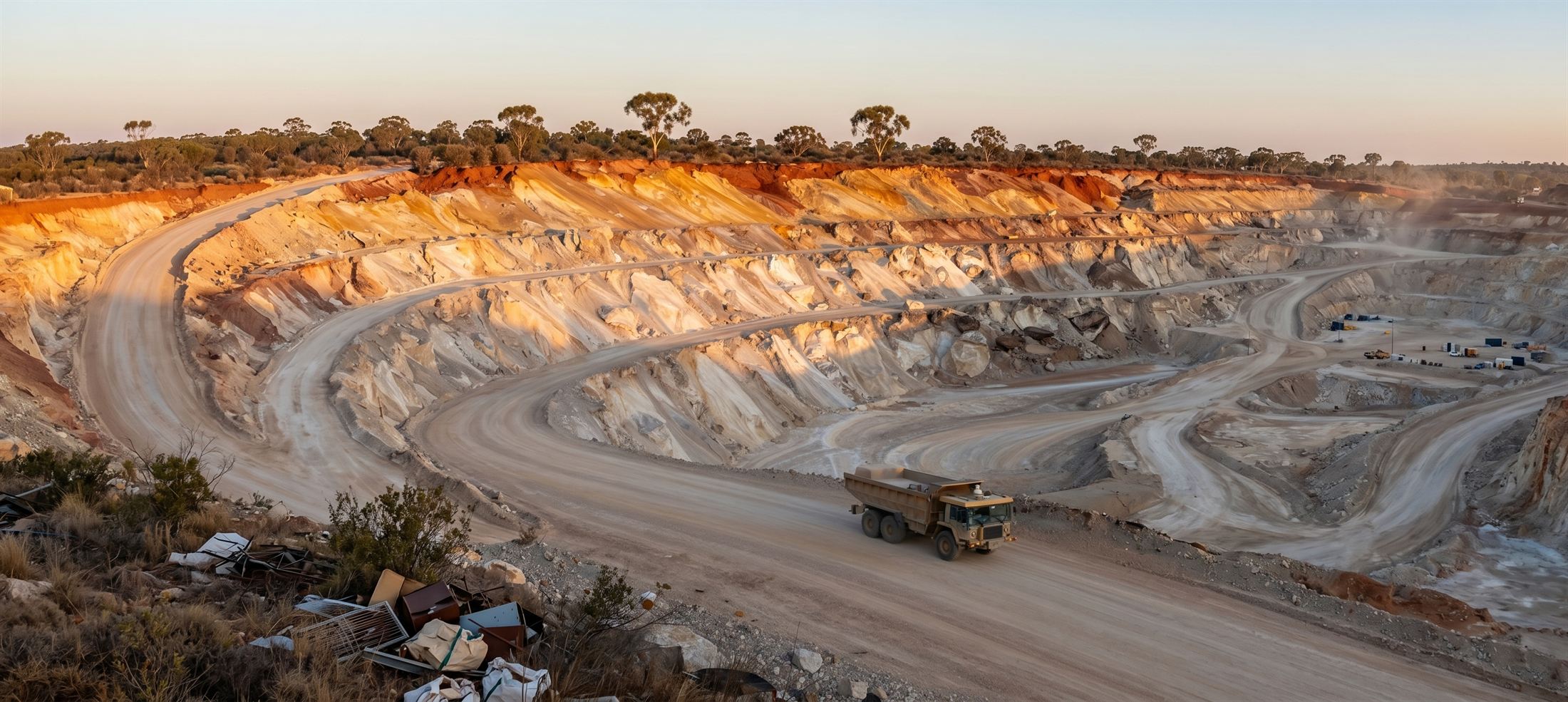 Panoramic view of open-pit phosphate mining operations at the Korella Project in North-West Queensland